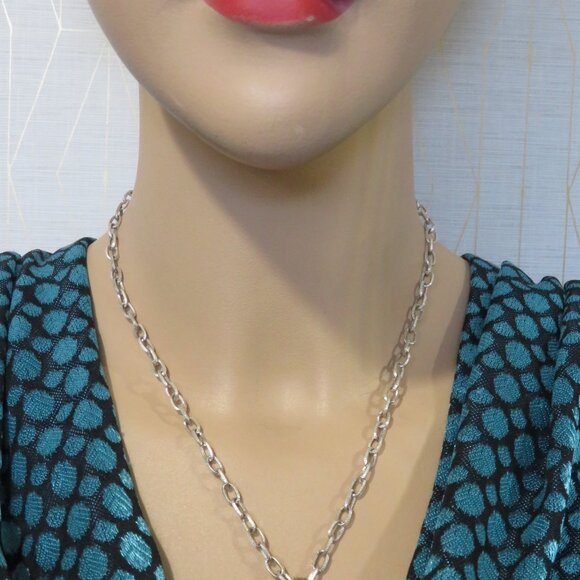 Vtg signed Prestige pend necklace 1960 ruby red crystal silver chain starburst - Picture 9 of 9